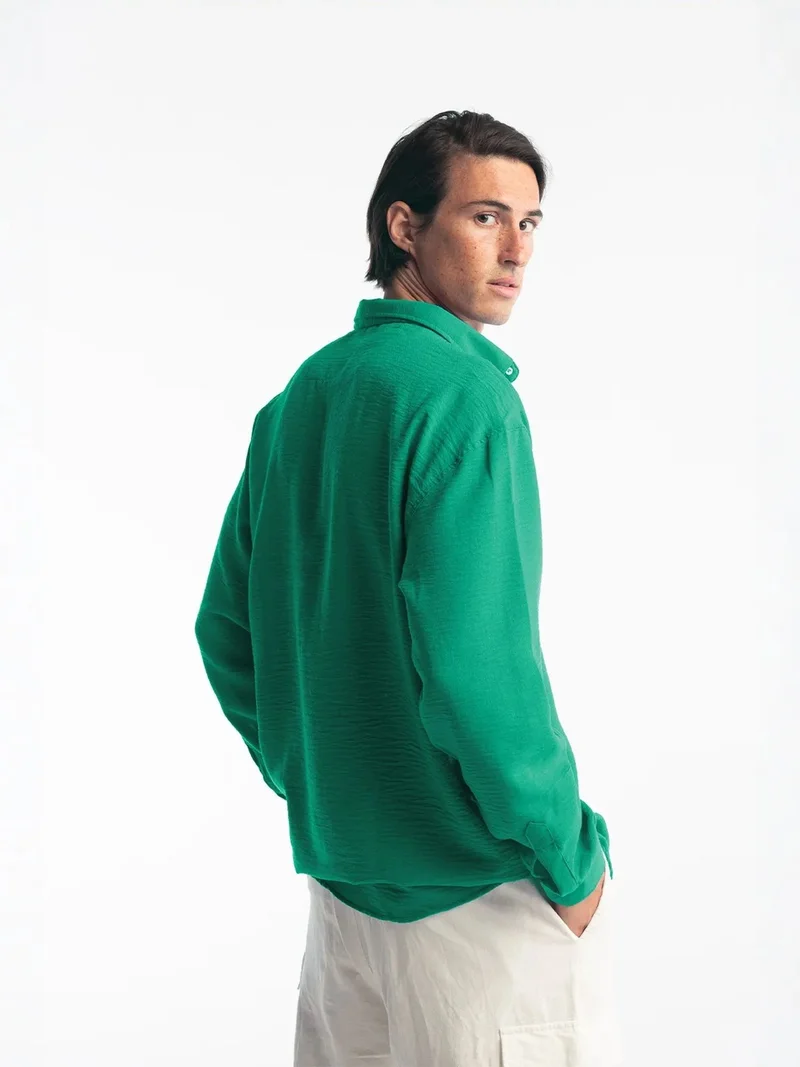 Giesto Green GIESTO Oversized Button-Up Long Sleeve Shirt for Men | Best Price UAE